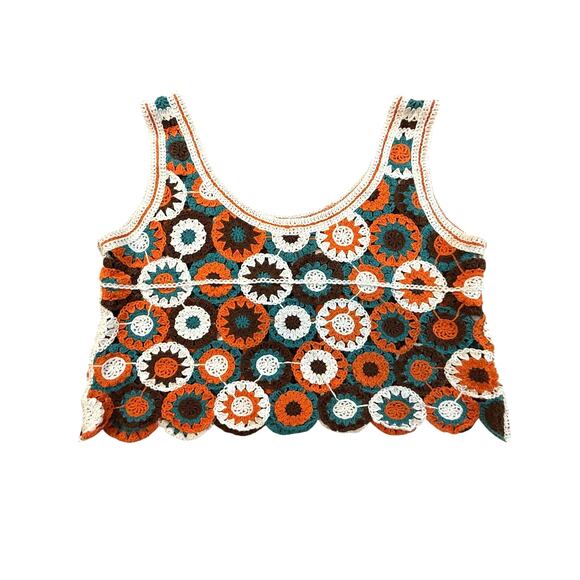 Julia by J Love Large Colorful Crochet Boho Crop Retro Y2K Knit Tank Top - Picture 2 of 3